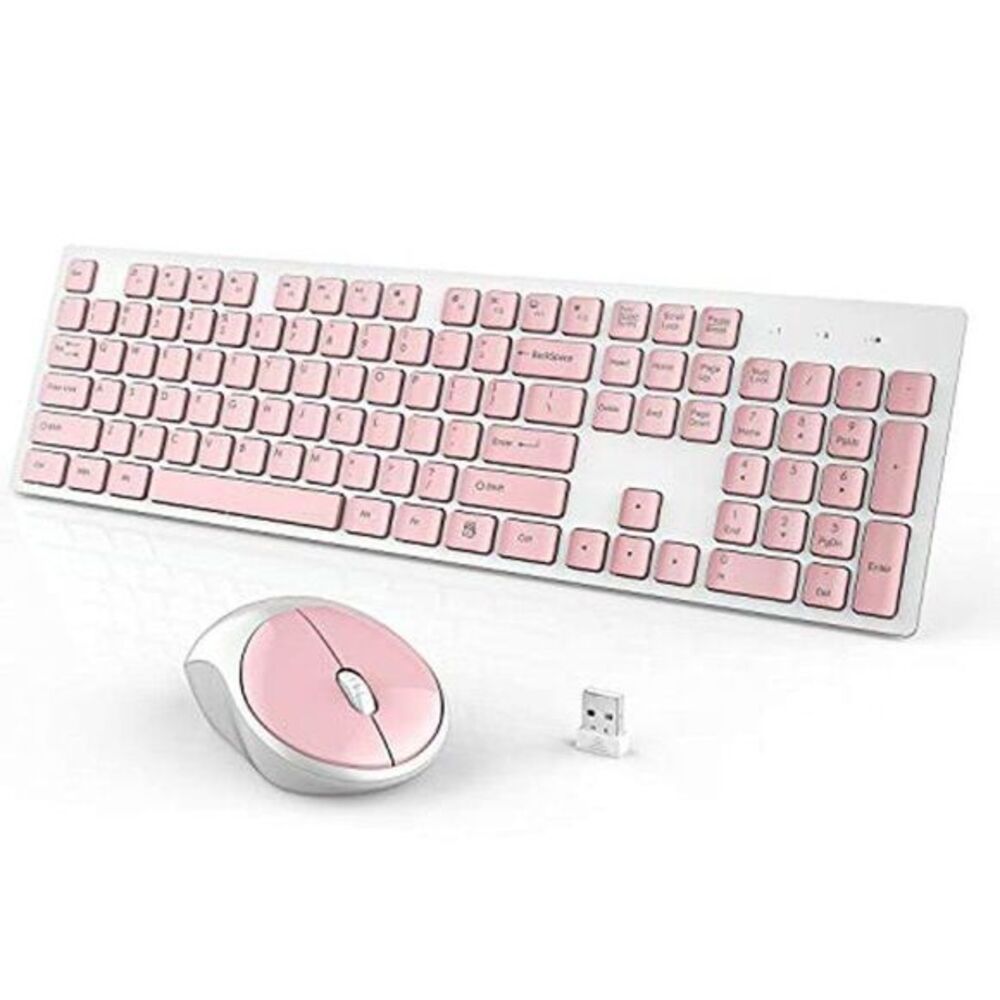 Wireless Keyboard and Mouse,‎ Full-Size Pink 2.4GHz Silent USB Wireless Keyboard